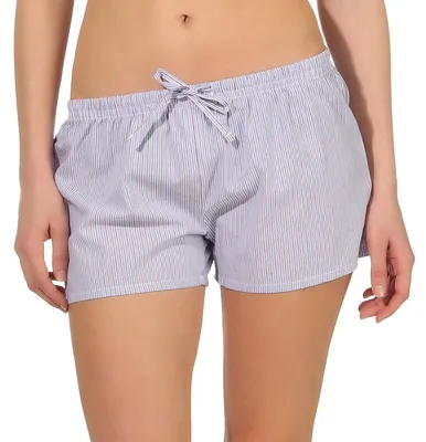 Produktbild von Damen Shorty Schlafanzughose in eleganter Streifenoptik, kurze Pyjamahose Shorts ; blau , 40