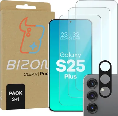Produktbild von Bizon Clear 2 Pack 3x gehärtetes Glas + 1x Linsenschutz Samsung Galaxy S25+ Plus