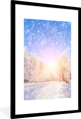 Produktbild von MuchoWow® Gerahmtes Poster Schnee - Sonne - Winter 60x90 cm - Poster mit Schwarzem Bilderrahmen Wandposter Rahmen Foto Bilder - Dekoration - Wandposter Wohnzimmer - Hochwertig