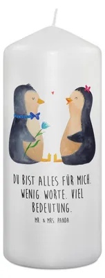 Produktbild von Mr. & Mrs. Panda Kerze Pinguin Pärchen 19 x 8 cm - Weiß - Geschenk, Erinnerungskerze, Erinnerungslicht, Hochzeitstag, Liebe, Stumpenkerze, glücklich, Wachskerze