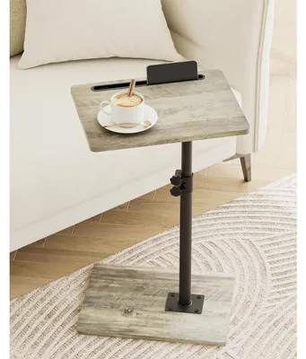 Immagine prodotto di Tavolino laterale a forma di C, girevole a 360°, con altezza regolabile, dimensioni 40x30x(45-81) cm, colore grigio, materiale: MDF e ferro