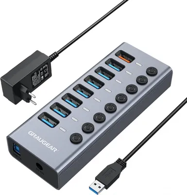 Produktbild von GRAUGEAR USB-HUB 7x USB 3.0 Ports + 1 USB Schnelllader retail