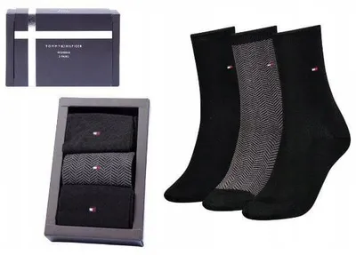 Zdjęcie produktu dla Skarpety damskie Tommy Hilfiger bawełniane czarne 3 PACK długie 35-38