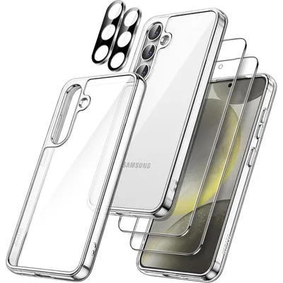 Image de Coque pour Samsung Galaxy S24 5G avec 2 protections d'écran et 2 protections d'appareil photo, transparente, résistante aux chocs