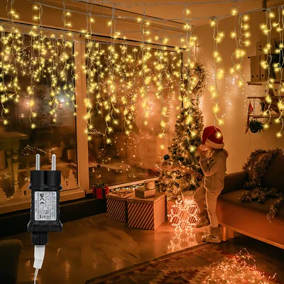 Obrázek produktu pro Yakimz 5m 200 LED Ice Rain Curtain of Lights Vánoční osvětlení String Světla Outdoor Party Garden Christmas Deco Teplá bílá