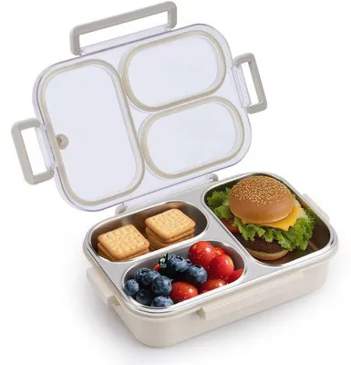 Obrázok produktu pre Bentobox – Obdĺžniková krabička na obed s priehradkami – Vhodná do umývačky riadu – Vhodná do školy, do kancelárie a na cesty