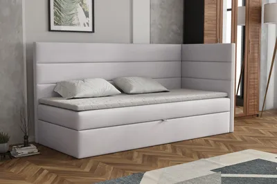 Produktbild von MR GROUP Boxspringbett LUGO 90x200cm rechts hellgrau Einzelbett Bett Stauraum Kinderbett Jugendbett Samtstoff, Polsterbett mit Matratze und Topper H3
