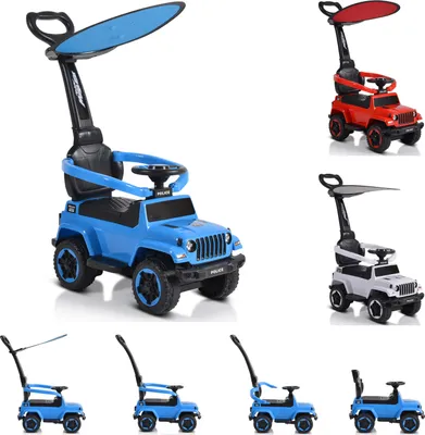 Produktbild von Moni Kinder Rutschauto Police Musikfunktion Schiebestange Dach Sicherheitsbügel blau