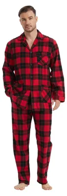 Productafbeelding van Karierte Flanellen pyjamaset voor heren - 100% katoen. Comfortabele broek met zakken