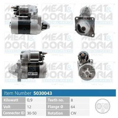Produktbild von MEAT & DORIA 5030043 Starter Anlasser 0,9kW für FIAT Seicento / 600 Schrägheck (187) 12V