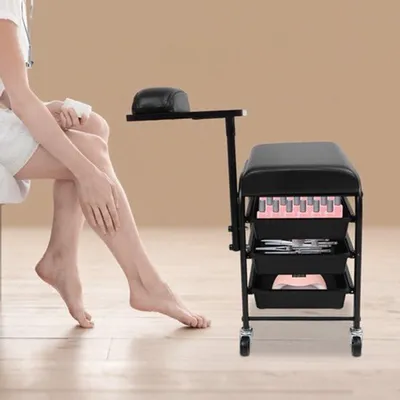 Obrázek produktu pro Kuchyňský vozík a vozík do koupelny - 3 zásuvky - Železo a MDF - Černá barva - Vhodný do obývacího pokoje a pro úložné prostory