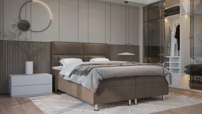 Obrázok produktu pre PREDAJ LEADER skriňová pružinová posteľ BOGOTA 200x200 cm čalúnená posteľ s dvoma zásuvkami, kompletná súprava s matracom a topperom (4 cm), hnedá, látka na posteľ ELEMENT 25