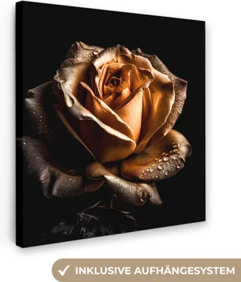 Produktbild von MuchoWow® - Leinwandbilder - Rose - Gold - Blumen - Botanisch Schwarz, Wandbild, Wanddeko Bilder Wohnzimmer, 20x20 cm