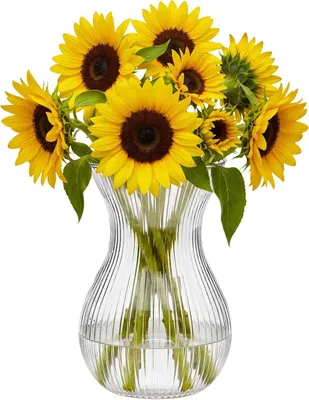 Productafbeelding van Glazen vaas met ribbels, 18 cm hoog, transparant, geschikt voor bloemen