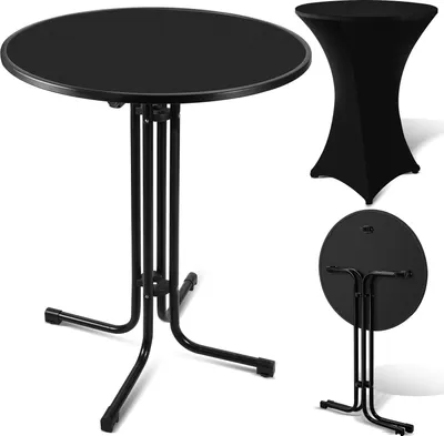 Zdjęcie produktu dla Stół barowy Hengda, stół bistro, metalowy stół ogrodowy, Ø 80 cm, składany, czarny, w zestawie z pokrowcem