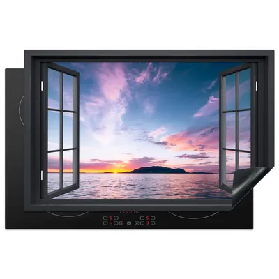 Produktbild von KitchenYeah© Herdabdeckplatte Mit Blick auf - Meer - Sonnenuntergang , 81x52cm, Küche Deko, Glaskeramikkochfeld Herdabdeckung, Abdeckplatte fùr Kochfeld