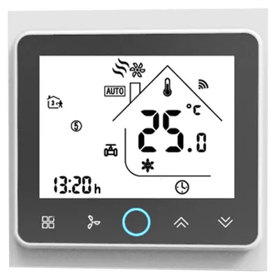 Produktbild von Intelligenter Raumthermostat mit WLAN-Anschluss und Sprachsteuerung, digital programmierbar, für Klimaanlagen (BAC-002ALW, weiß und schwarz)