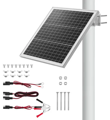 Productafbeelding van VEVOR Zonnepaneel-batterijlader 20W 12V, monokristallijn zonnepaneelset met beveiligingscontroller en verstelbare mastbeugel (0-60°), zonnelaadapparaat voor masten van 40-80 mm, zonnemodules voor buitengebruik