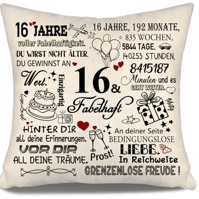 Obrázek produktu pro Pohovkaový povlak, 16. narozeniny, 45 x 45 cm, polyester