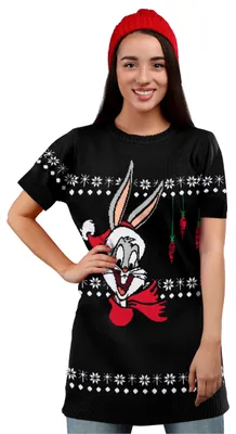Produktbild von Looney Tunes Strickkleid für Damen - Bugs Bunny Winter Strick Schwarz XL