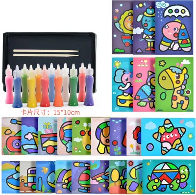 Produktbild von Sand Zeichenpapier Set Kinder DIY Kunst Farbe Malerei Kreative Früherziehung Spielzeug 12 Farben 24 Blatt