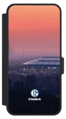 Produktbild von NIVOCASE Klapphülle für Samsung Galaxy A37 5G  Handyhülle aus Kunst Leder NIVOflip schwarz FC Schalke 04 Offizielles Lizenzprodukt Stadion