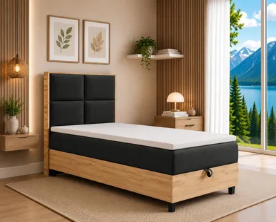 Produktbild von Trinity K-2 Boxspringbett 100x200 mit Bettkasten und Bonellfederkernmatratze | Einzelbett mit Topper und Kopfteil | Mit Liefer- und Aufbauservice