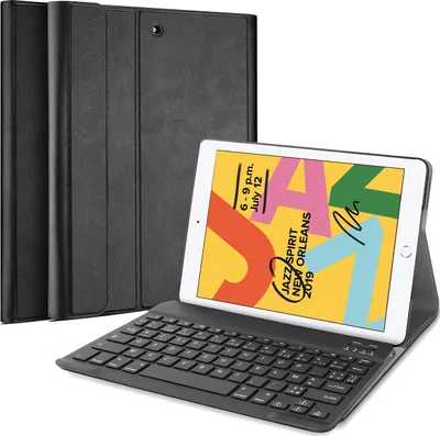 Image de Cazy Housse pour Tablette avec Clavier compatible avec iPad 9e generatie (2021) 10.2 inch / 8e generatie (2020) 10.2 inch / 7e generatie (2019) 10.2 inch - Étui Clavier Bluetooth AZERTY - Noir