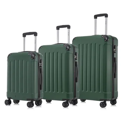 Produktbild von Suitcase Set, Rollkoffer Handgepäck, Kofferset, mit 4 Rollen 360°, Hartschalenreise Zahlenschloss, Weicher Gummigriff (3er Set, M,L&XL, Dunkelgrün)