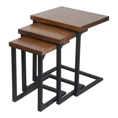 Obrázok produktu pre Konferenčný stolík Rørvig konferenčný stolík sada 3 stolíkov stolík do obývačky 47 x 34 x 29,5 cm konferenčný stolík borovicové drevo, morené