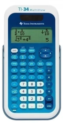 Imagen del producto de Calculadora científica Texas Instruments TI-34, marca Kapsa, 10 dígitos, 4 líneas, alimentada por batería/solar, color azul, color blanco