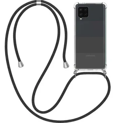 A clear product shot of a phone case with a lanyard attached, presented on a white background.