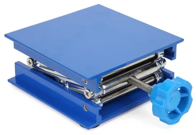 Image de Plateforme élévatrice de laboratoire en aluminium galvanisé bleu, dimensions 100 x 100 mm, type ciseaux