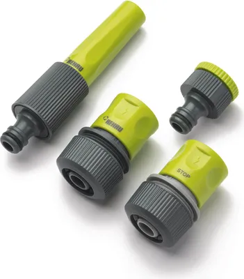 Produktbild von REHAU Schlauchkupplungs-Set 1/2 Zoll mit Hahnanschluss, Schnellschlauchstück, Wasserstop, Spritze