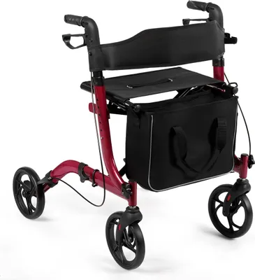 Produktbild von COSTWAY Aluminium Rollator, Reiserollator faltbar, Leichtgewichtrollator mit Aufbewahrungsbeutel, Einbrennlackierung, Rot