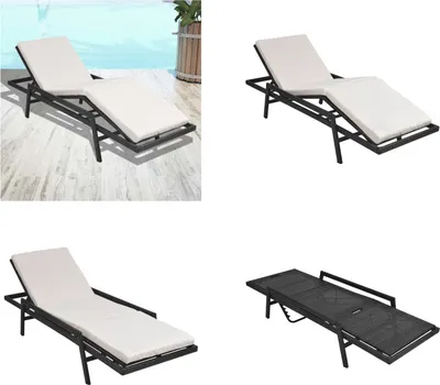 Produktbild von vidaXL Sonnenliege mit Auflage Poly Rattan Schwarz - Gartenliege - Gartenliegen - Sonnenliege - Sonnenliegen