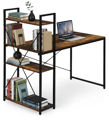 Immagine prodotto di ModernHome TH-SD-7-16 Scrivania per computer 120x60 cm, scaffale con tre ripiani, loft, marrone scuro