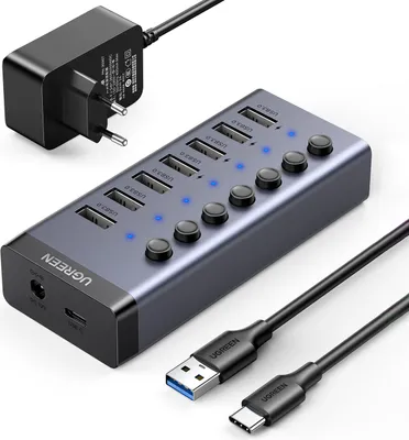 Immagine prodotto di Ugreen HUB multifunzionale 7in1 USB Tipo C - 7x USB Tipo A 3.0 PD DC 12V Grigio (CM481)