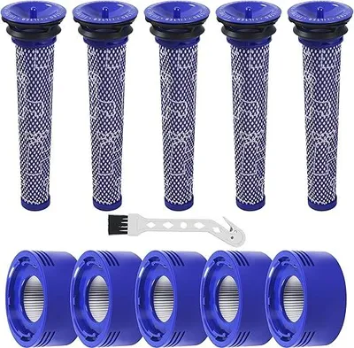 Produktbild von 10-teiliges Filterset für Dyson V8 V7, V8 V7 Ersatzfilter Zubehörset, 5x Vorfilter + 5x HEPA Nachfilter, mit 1 Bürste