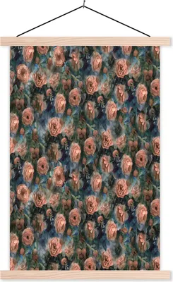 Produktbild von MuchoWow® Textilposter Rosen - Aquarell - Rosa 120x180 cm mit holzfarbenen Rahmen - Textil-Plakat