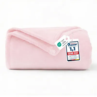 Productafbeelding van WAVVE Knuffeldekentje, lichtroze deken – Pluizige fleece deken, 150x200 cm, warme plaid voor de bank en woonkamer, zachte, grote plaid voor bank en bed