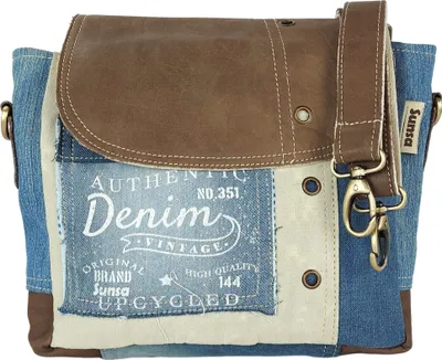 Produktbild von Sunsa Damen Umhängetasche. kleine Messenger Tasche aus Canvas recycelte Jeans & Leder.