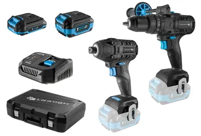 Produktbild von Werkzeug-Set 18V bürstenlos Högert Technik: Bohrschrauber und Schlagschrauber, Akkus 2,0 + 4,0 Ah, Ladegerät – Kombiset