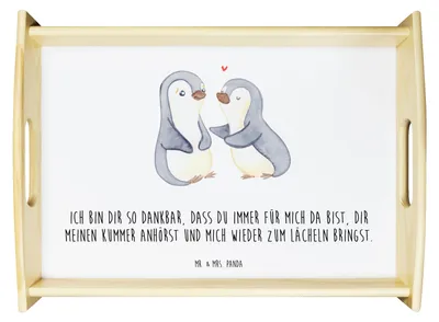 Produktbild von Mr. & Mrs. Panda Snack Tablett Pinguine trösten - Weiß - Geschenk, für Frauen, Freund, Freundin, Valentinstag, Servier, Hochzeitstag, Serviertablett, Deko, sofatablett