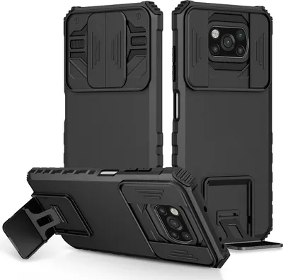 Produktbild von Xiaomi Poco X3 Hülle, Dual Layer Ständer Schutzhülle mit Schiebe Kamera Schutz für Xiaomi Poco X3 NFC / X3 Pro Schwarz