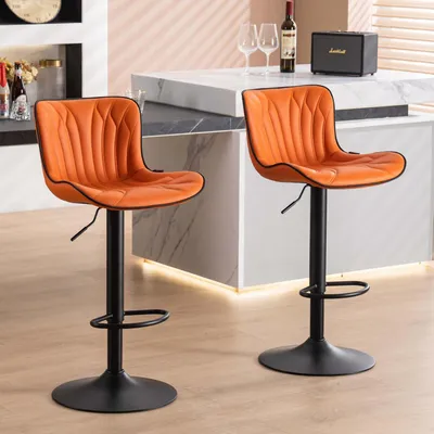 Immagine prodotto di Set di 2 sgabelli da bar, girevoli, con altezza regolabile, rivestiti in ecopelle, color arancione