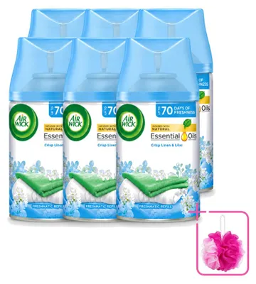 Obrázek produktu pro 6 kusů náplně do automatického osvěžovače Air Wick Freshmatic – vůně "Čerstvé prádlo a šeřík" – 250 ml – výhodný balení