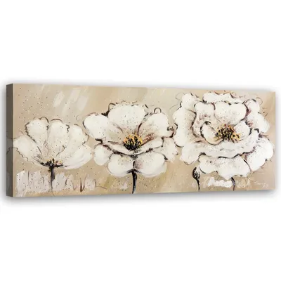 Zdjęcie produktu dla Obraz, Malowane kwiaty boho 90x30 cm Feeby beżowy obraz na ścianę gotowy do powieszenia