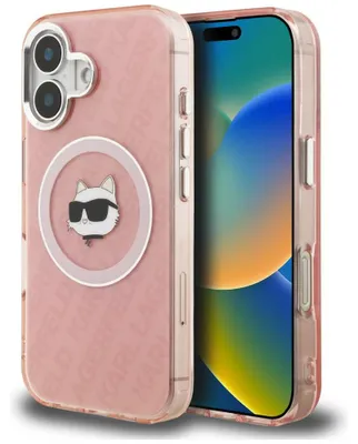 Imagen del producto de Funda Karl Lagerfeld IML Choupette, con logo, compatible con MagSafe, para iPhone 16, color rosa