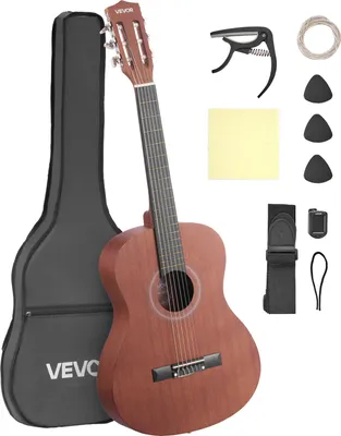 Produktbild von VEVOR Konzertgitarre, 900 mm, Klassikgitarren-Starterset für Anfänger, mit Nylonsaiten, Gigbag, Gurt, Stimmgerät, zusätzlichen Saiten, Plektren, Kapodaster, Sapeli & Palisander, Natur
